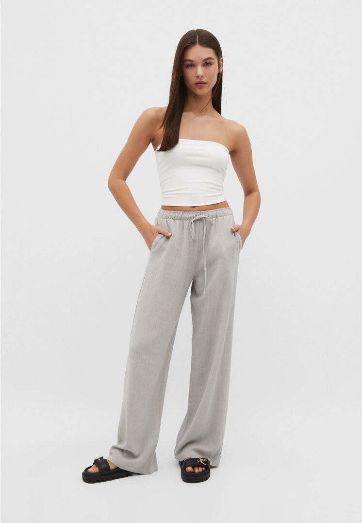 

Stradivarius Lange, fließende Hose Stil mit Leinenanteil Grau Melange XL