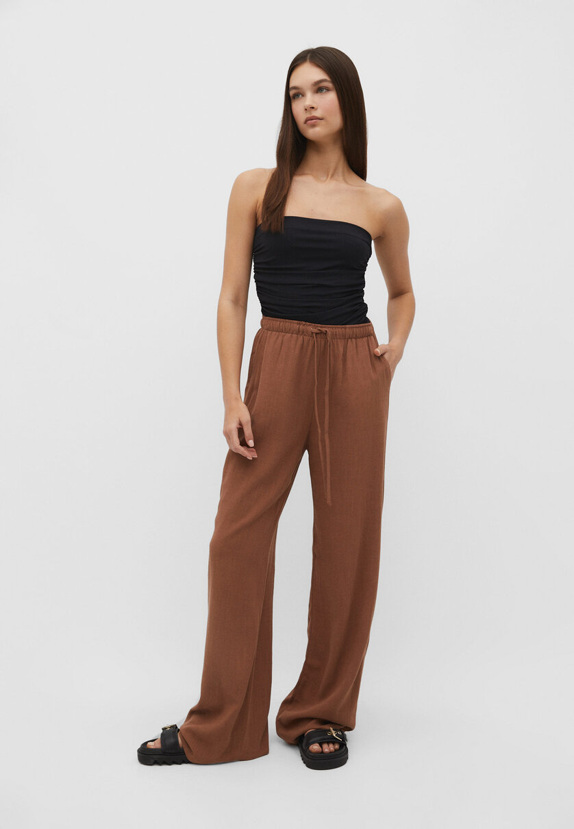 Loose-fitting linen blend trousers - Women's fashion