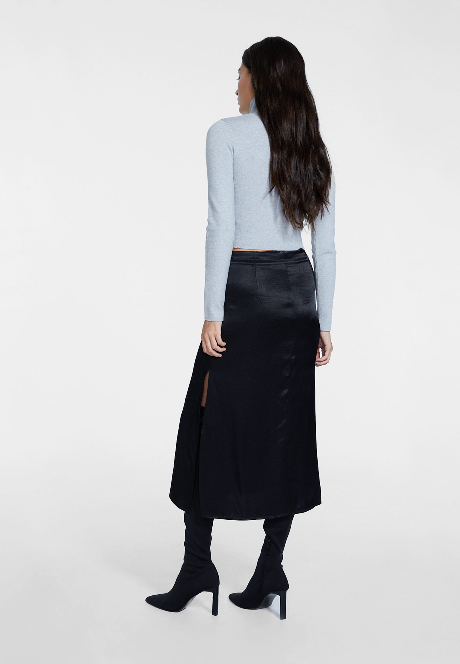 Leather midi skirt discount stradivarius