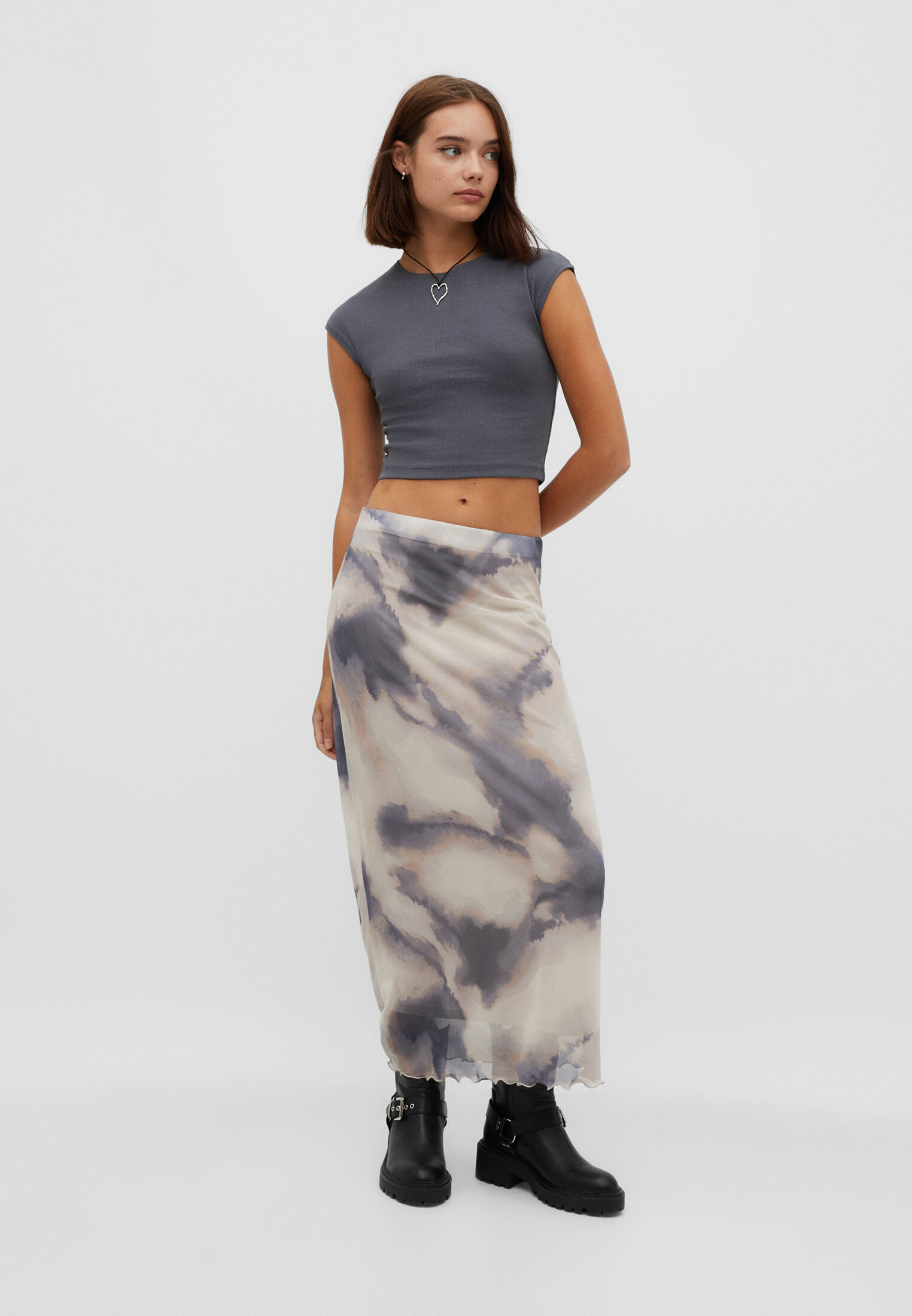 Stradivarius tie dye pleated 2024 midi skirt in green