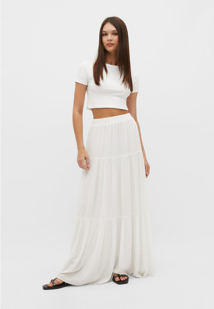 

Stradivarius Spódnica maxi w stylu boho Biały XS
