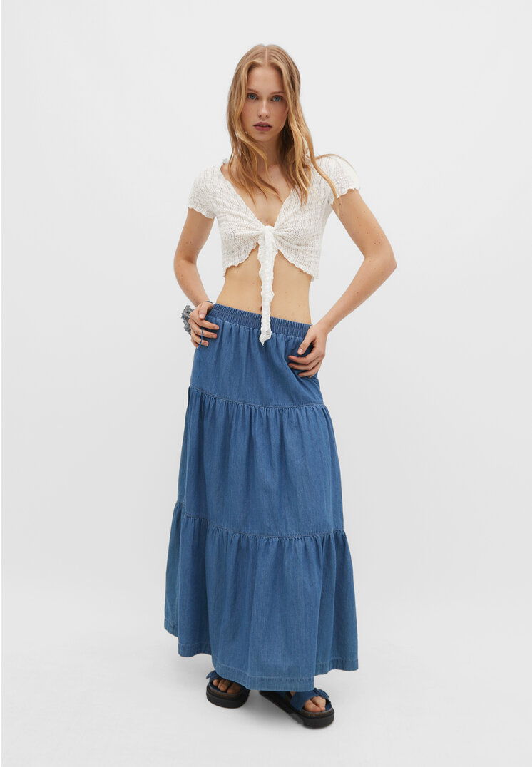 Boho denim outlet maxi skirt