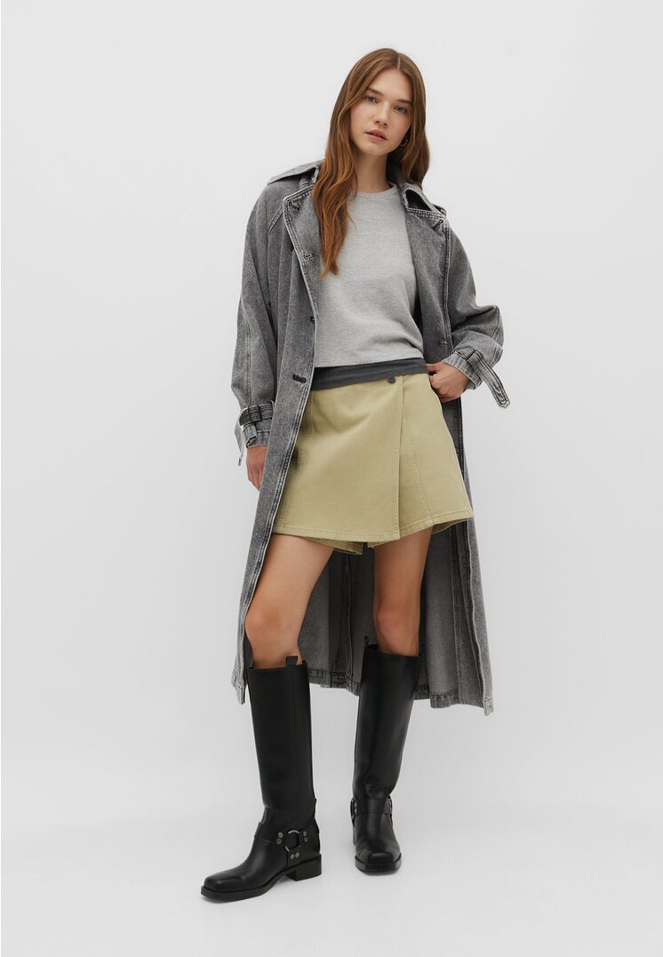 

Stradivarius Jeansowe spódnicospodenki z kopertowym przodem Khaki 42
