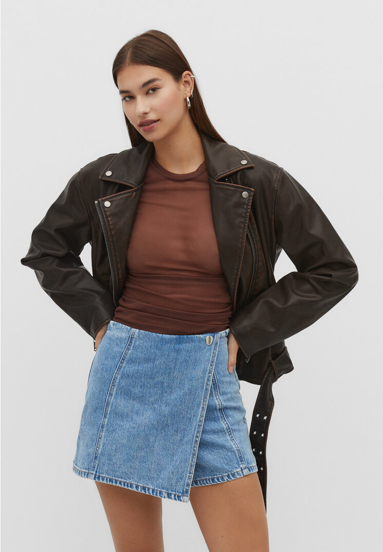 

Stradivarius Kopertowe spódnicospodenki jeansowe Denim 42