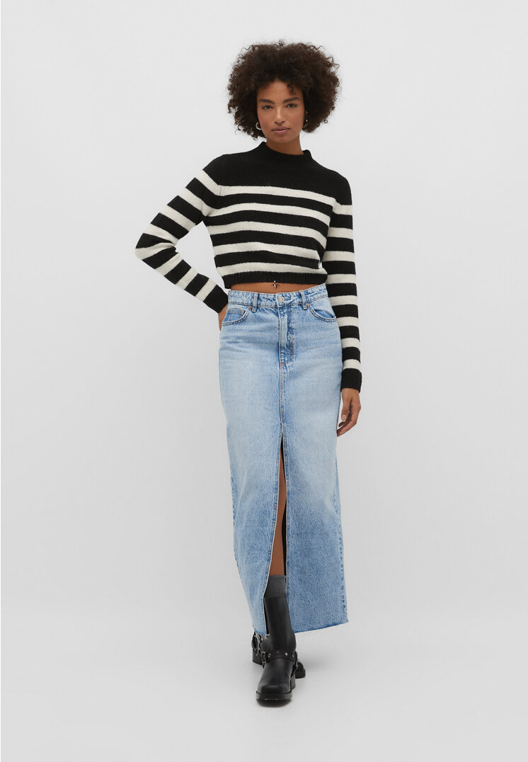 

Stradivarius Jeansowa spódnica maxi w stylu vintage Niebieski denim 32