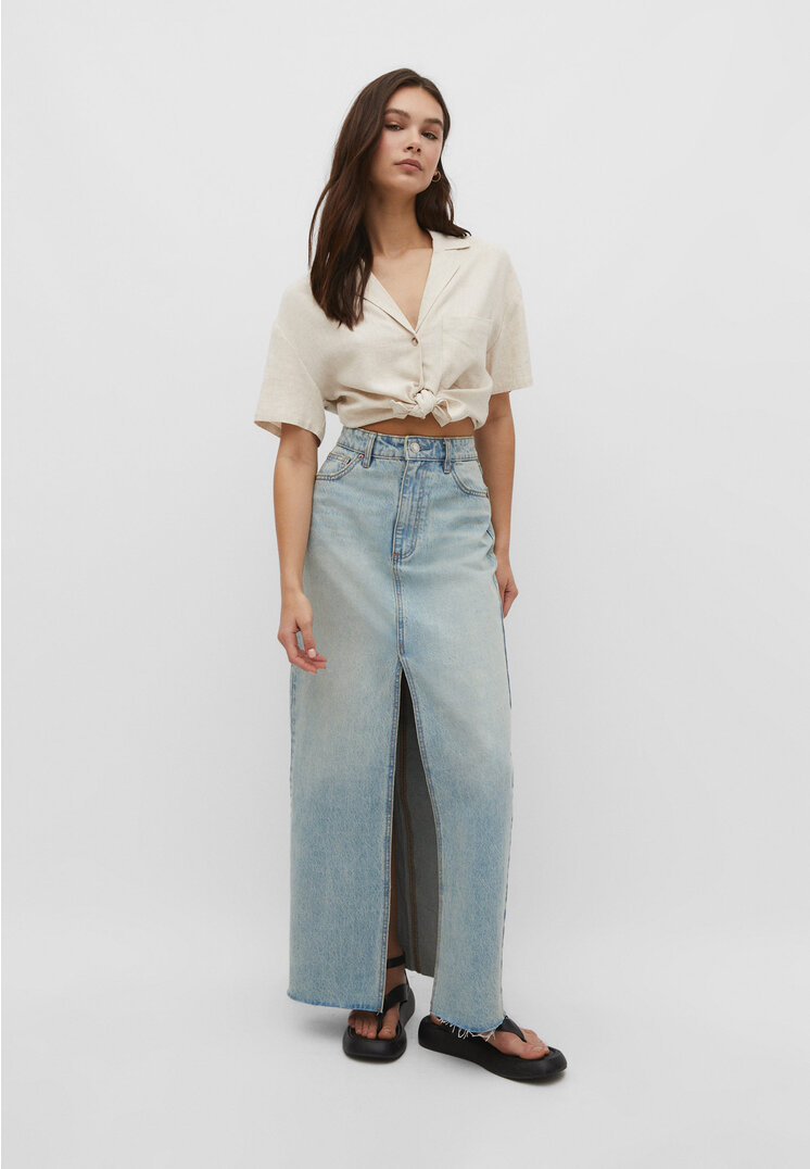 

Stradivarius Jeansowa spódnica maxi w stylu vintage Denim 36