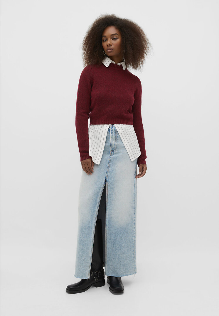 

Stradivarius Jeansowa spódnica maxi w stylu vintage Denim 38