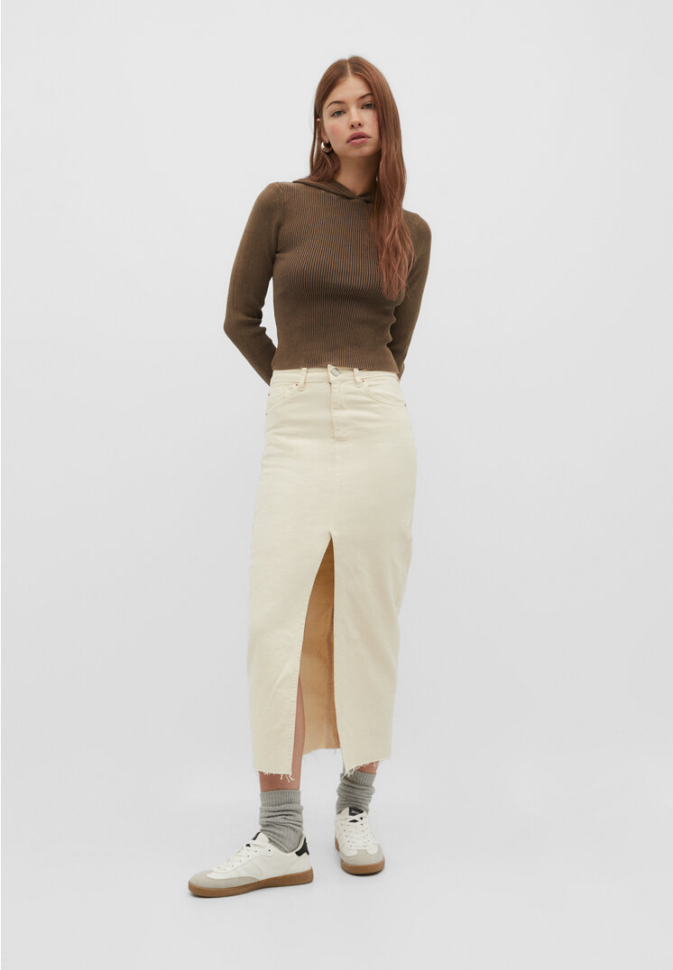 

Stradivarius Długa spódnica jeansowa comfort Waniliowy 38