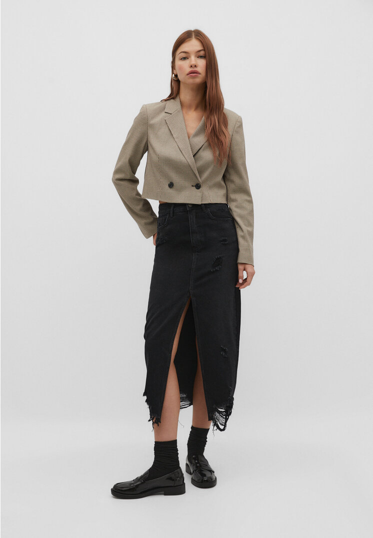 

Stradivarius Długa spódnica jeansowa comfort Czarny denim 40