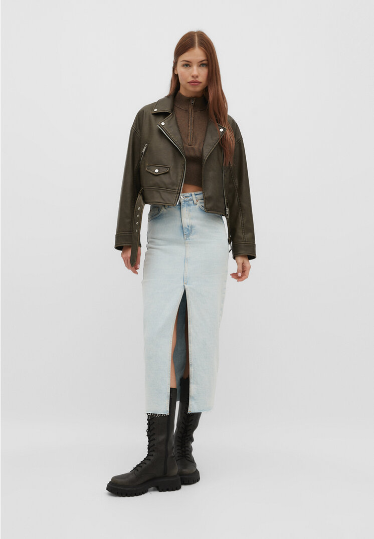 

Stradivarius Długa spódnica jeansowa comfort Niebieski denim 40