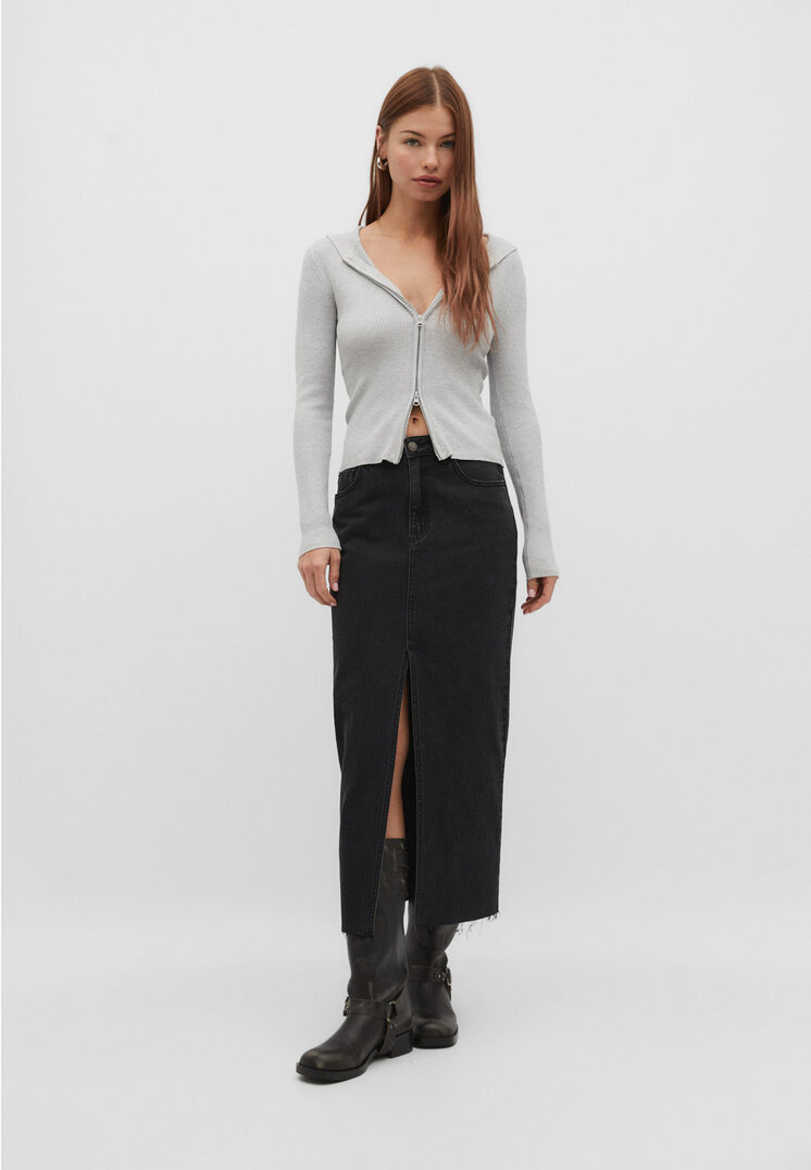 

Stradivarius Długa spódnica jeansowa comfort Czarny denim 34