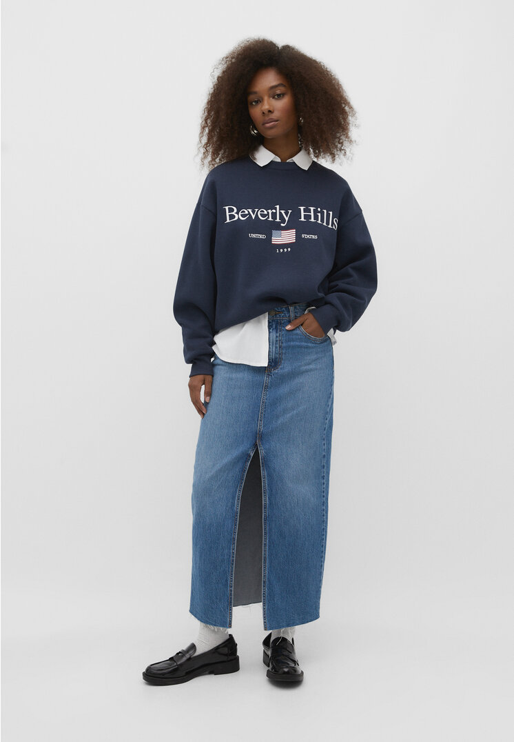 

Stradivarius Długa spódnica jeansowa comfort Denimowy średni Light Blue 36
