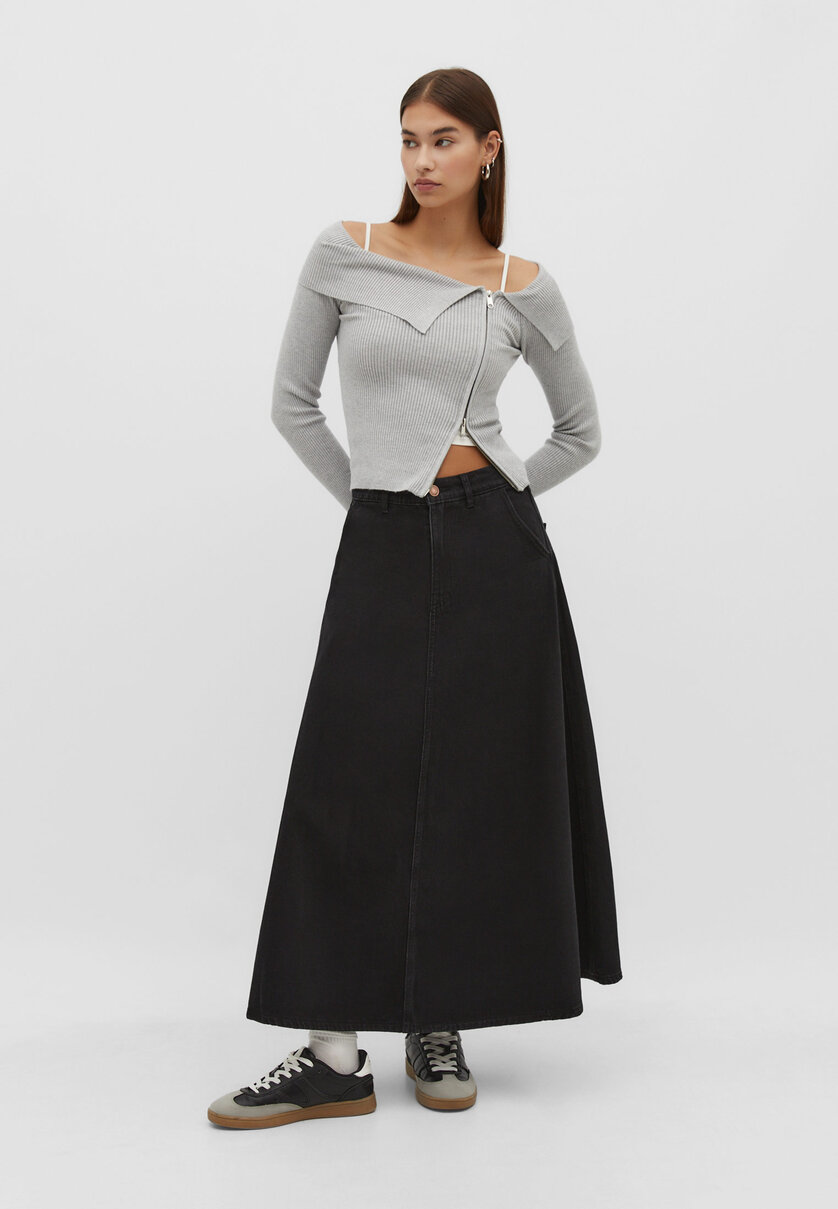 Flowing denim layered skirt