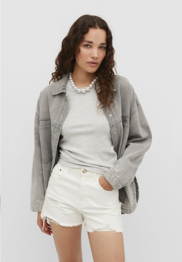 

Stradivarius Spodenki jeansowe z przetarciami Biały 40