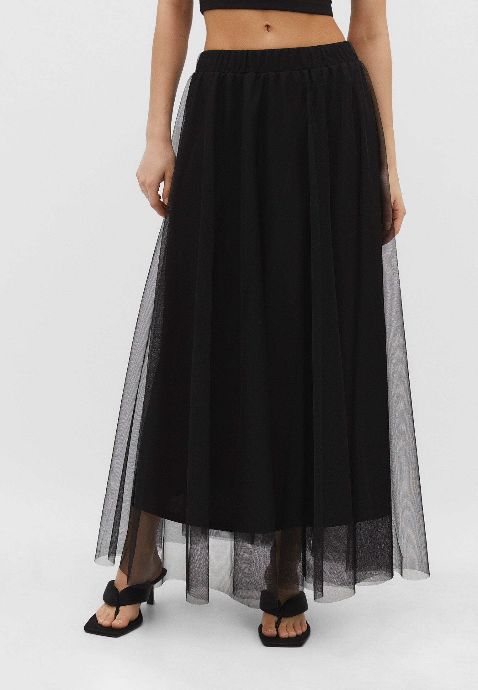 Women's black clearance tulle midi skirt