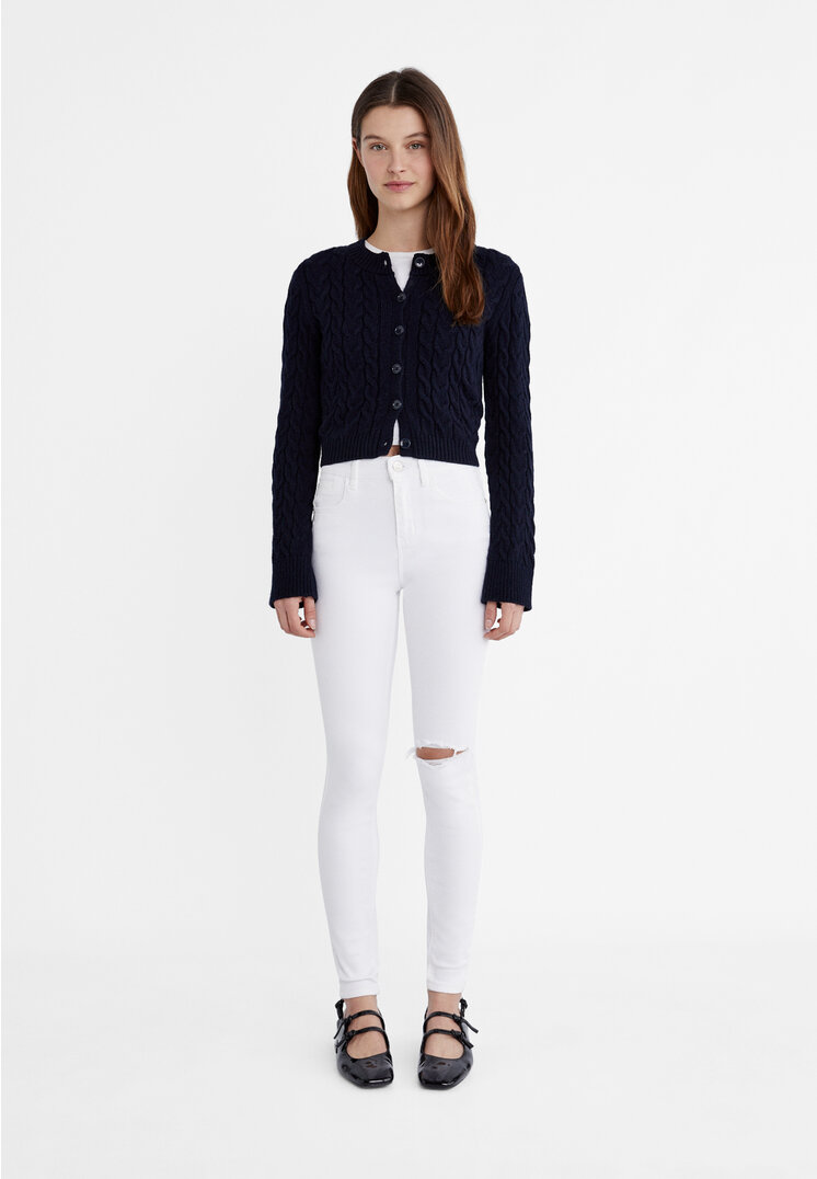 

Stradivarius 1420 jeansy skinny fit z niskim stanem Biały 36