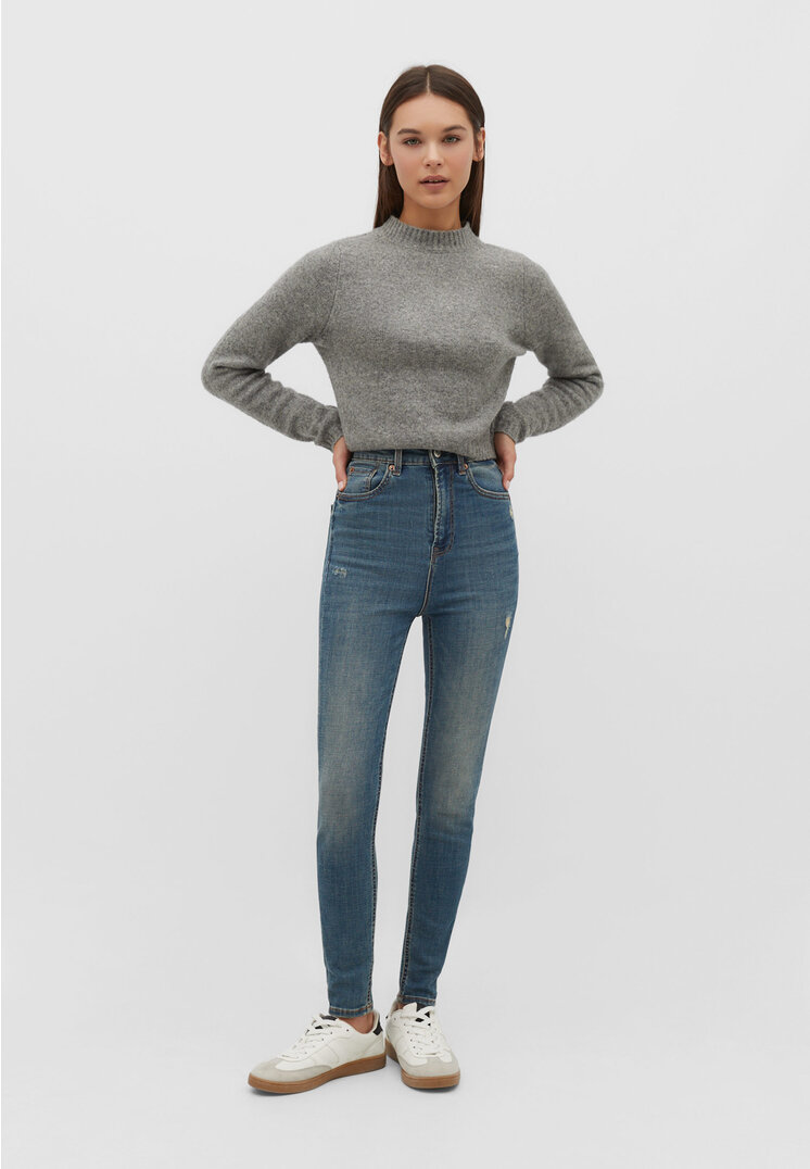 

Stradivarius 1450 Jeansy typu rurki z bardzo wysokim stanem Denim 34
