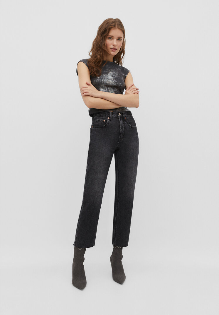 

Stradivarius Cropped-Jeans im Straight-Fit schwarzer Denim 44