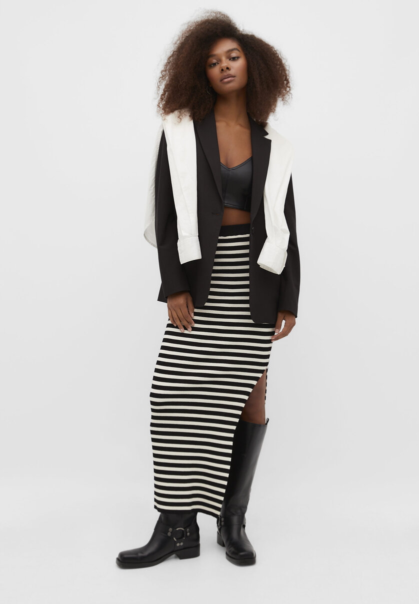 Long striped knit skirt