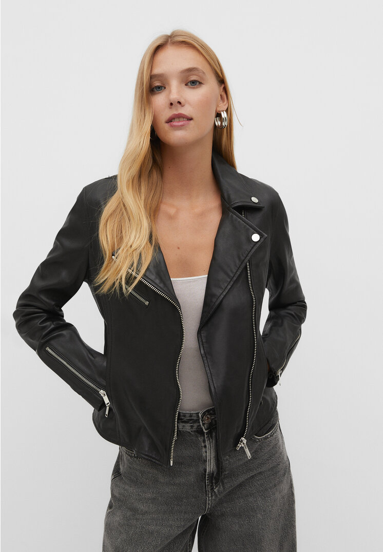 

Stradivarius Bikerjacke aus Leder Schwarz XL