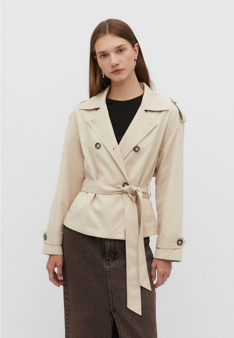 

Stradivarius Kurzer Trenchcoat mit Gürtel Steingrau L