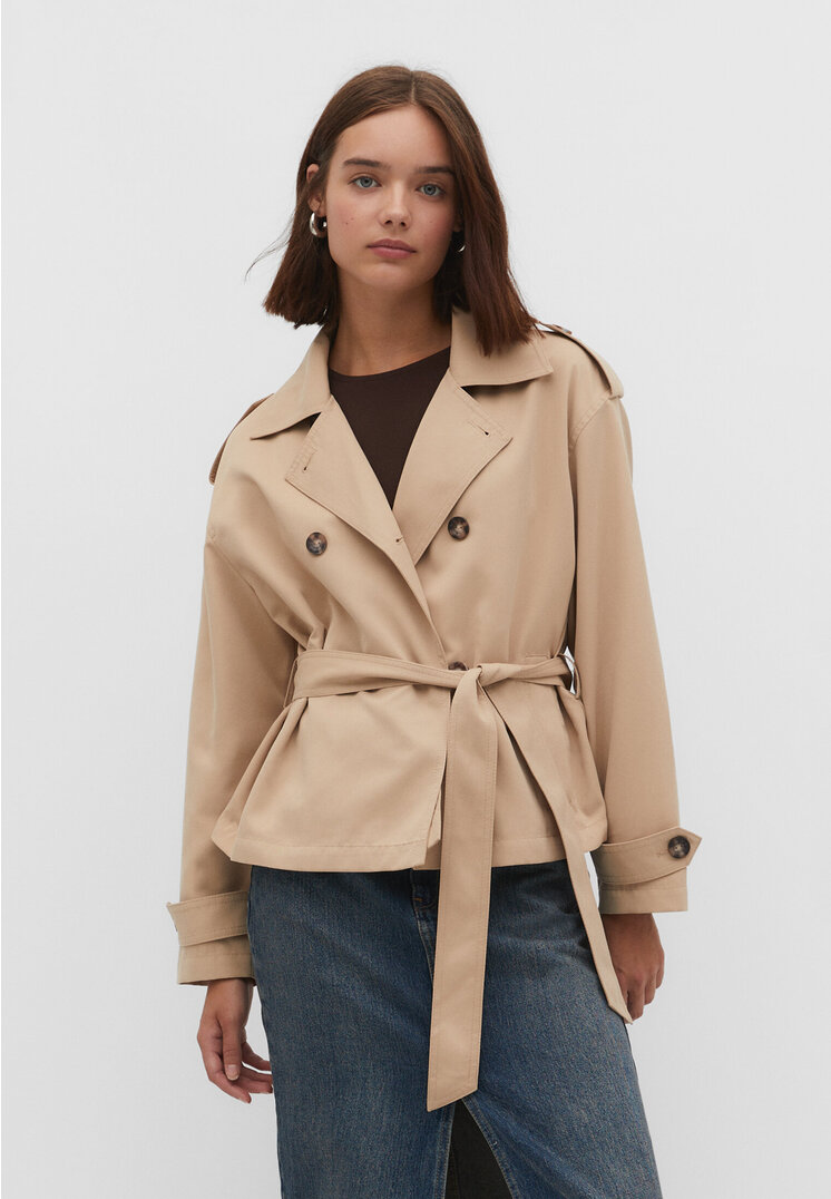 

Stradivarius Kurzer Trenchcoat mit Gürtel Steingrau XL