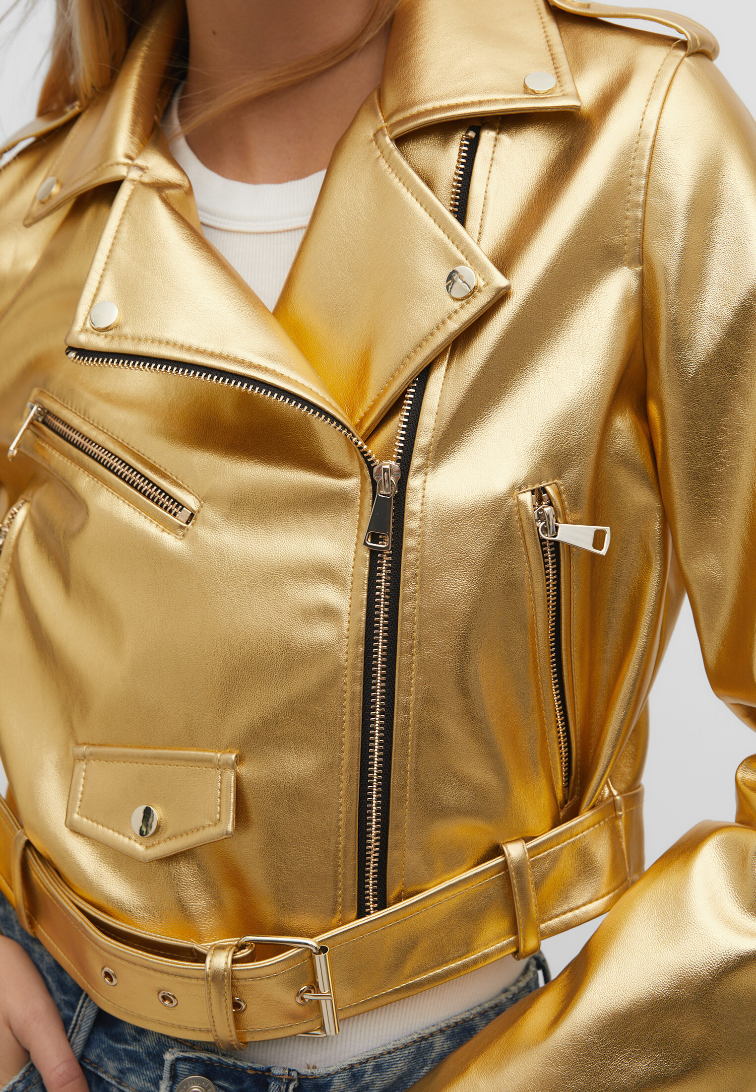 Leather jacket with outlet gold