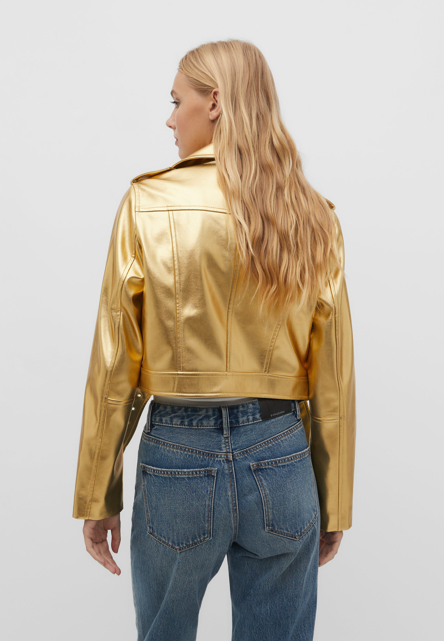 Metallic leather effect jacket with belt