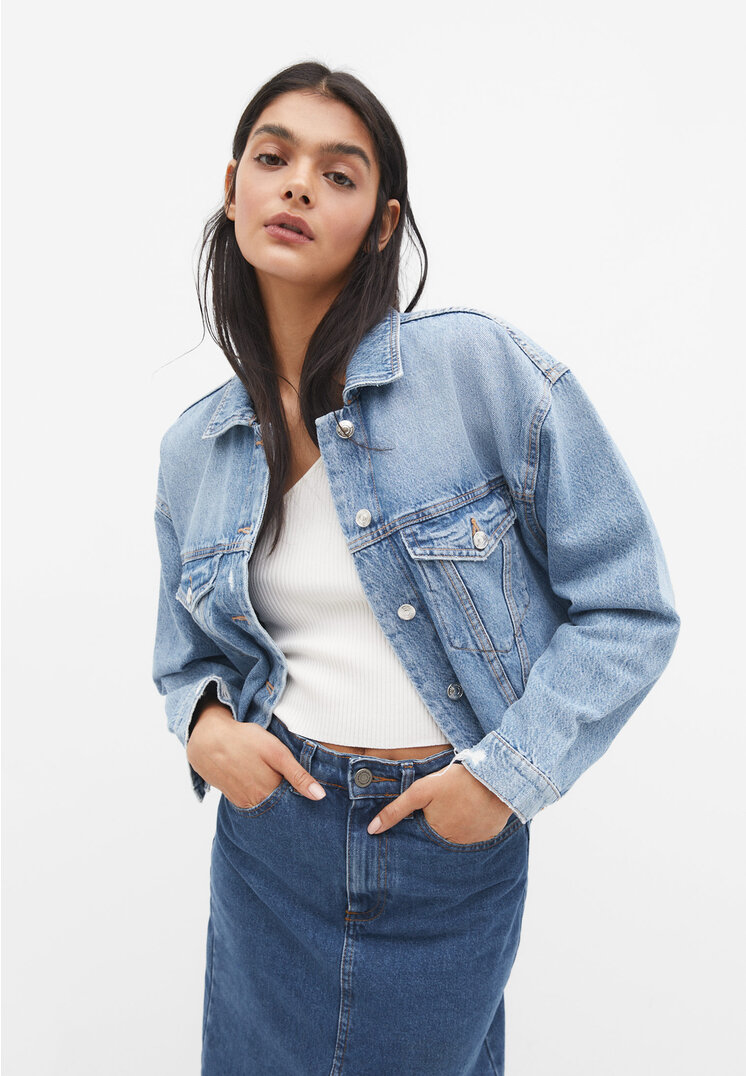 

Stradivarius Cropped-Jeansjacke Jeansblau XL