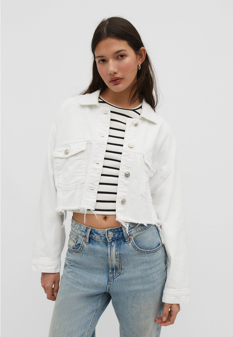 

Stradivarius Kurze Jeansjacke Weiß XL