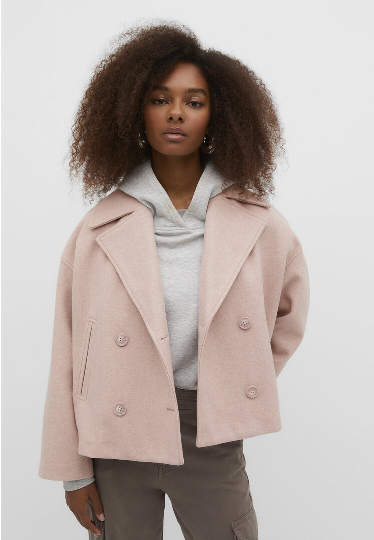 

Stradivarius Kurzer zweireihiger Mantel Pastellrosa XS