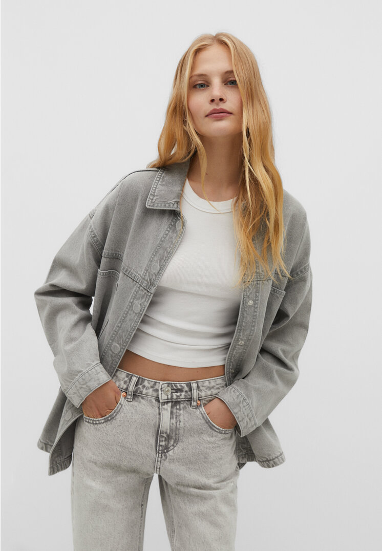 

Stradivarius Jeansowa koszula wierzchnia oversize Czarny denim S