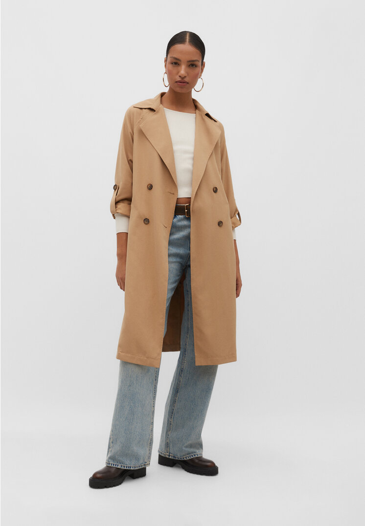 Stradivarius Langer, fließender Trenchcoat Beige S