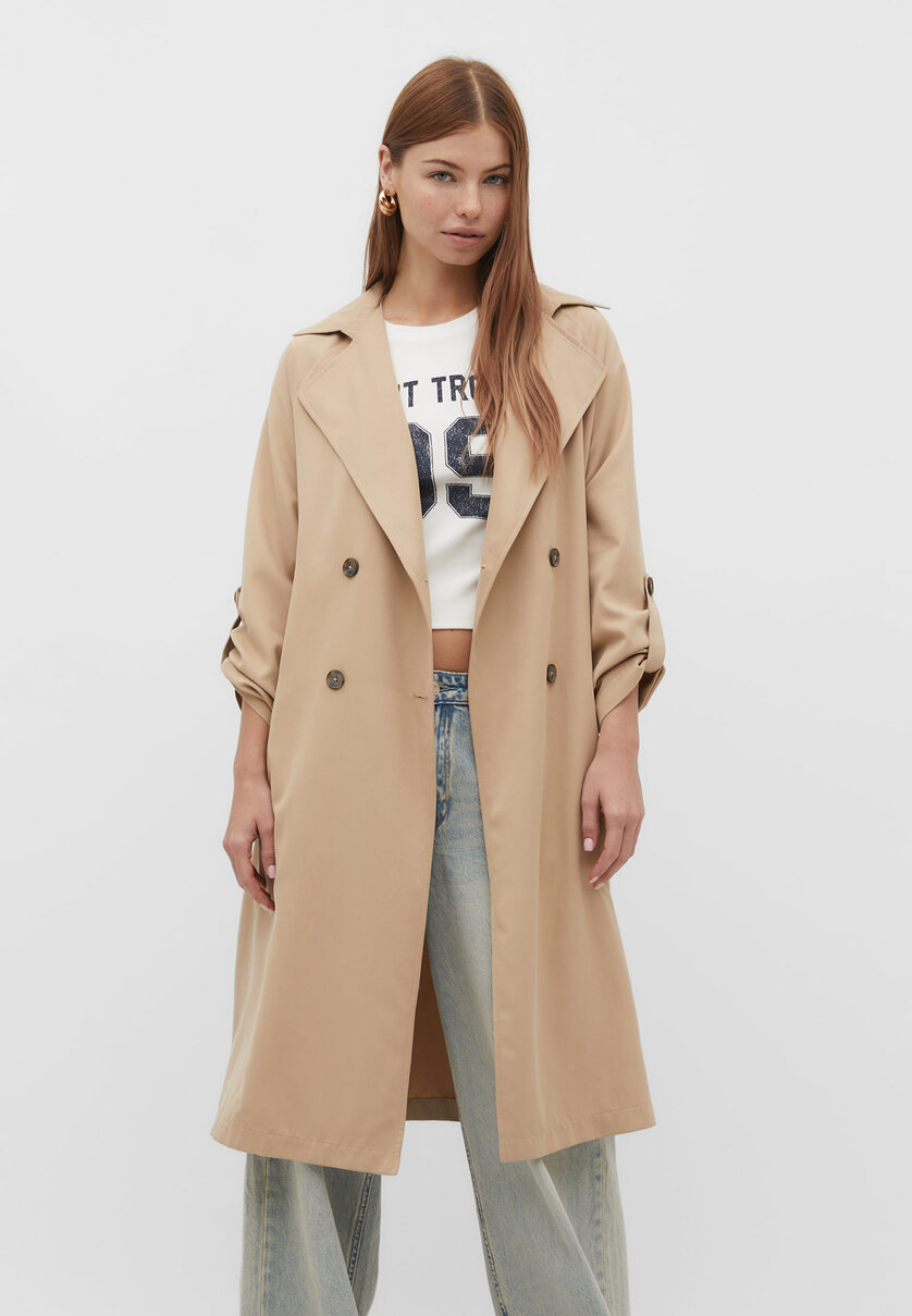 Long flowing trench coat Women's fashion Stradivarius Germany