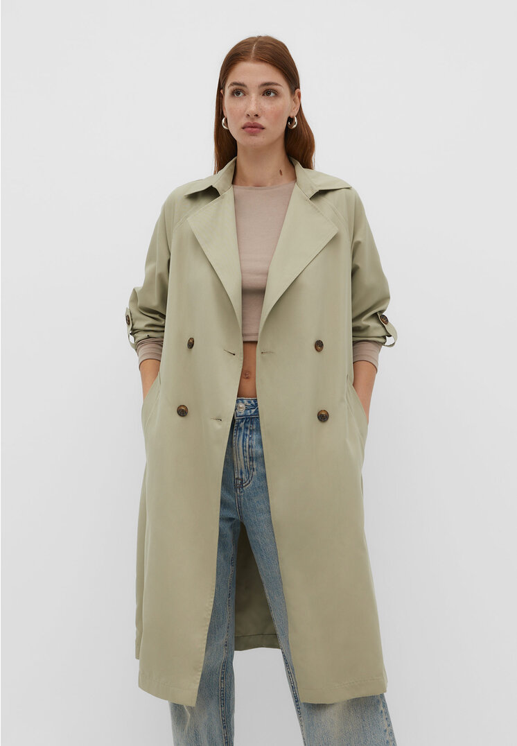 

Stradivarius Długi trencz z lejącego materiału Khaki XS