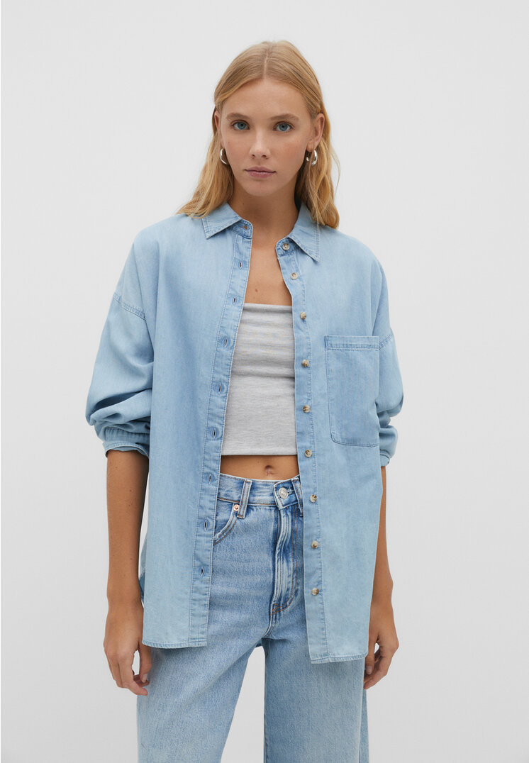 

Stradivarius Basic-Jeanshemd Jeansblau XL