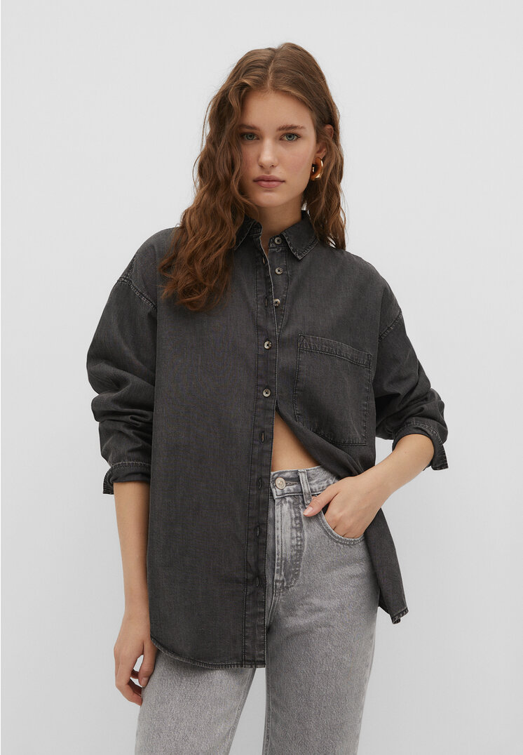

Stradivarius Basic-Jeanshemd Schwarz M