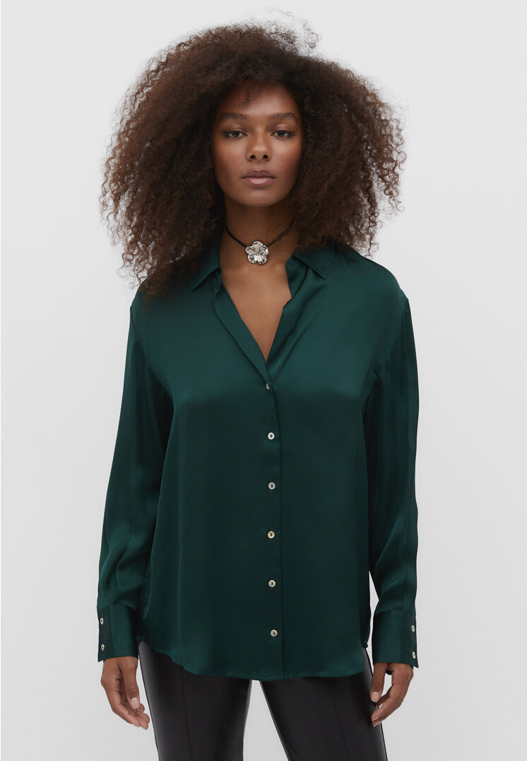 

Stradivarius Satinbluse mit Reverskragen Flaschengrün XL