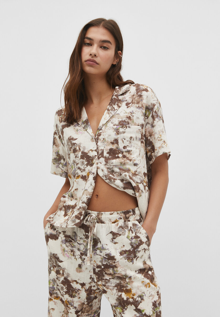 Short sleeve linen blend shirt