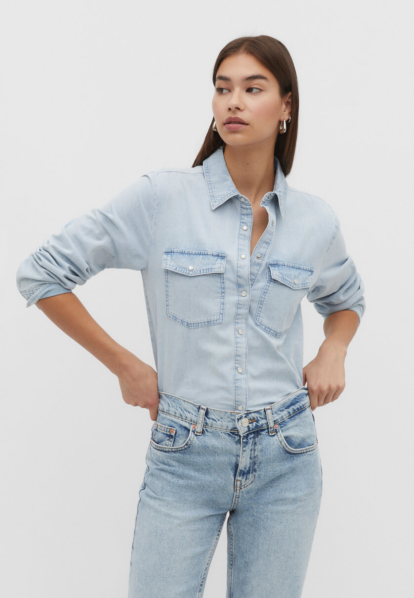 Camisa denim regular fit Stradivarius Espa a