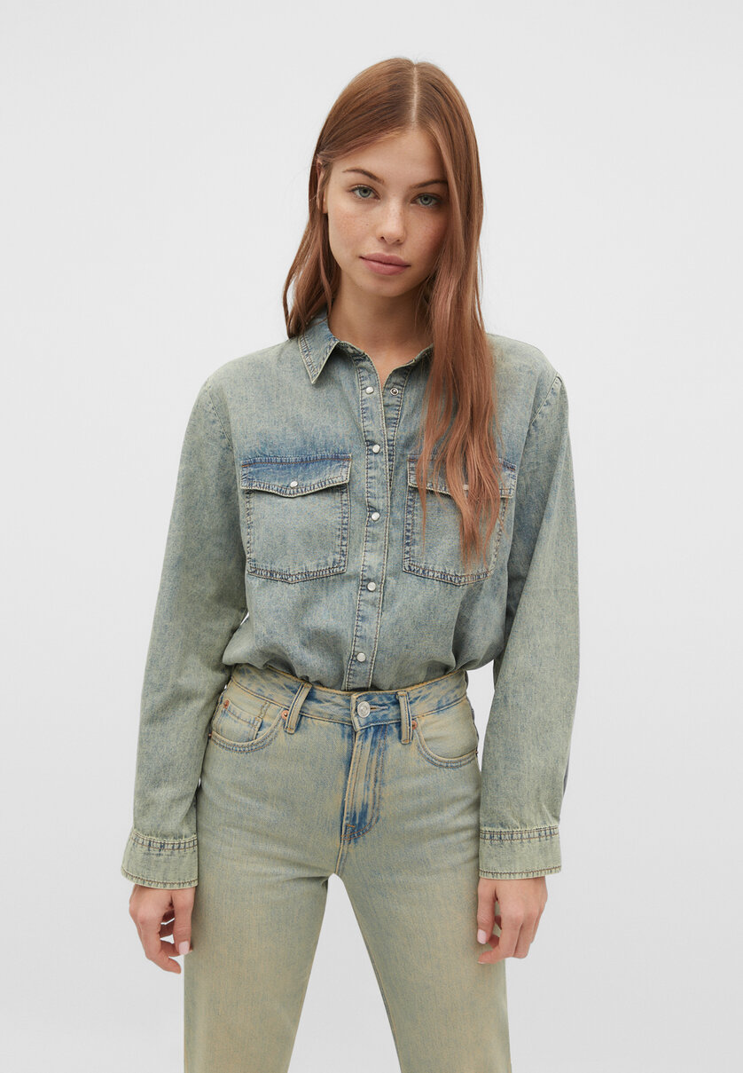 Regular fit denim shirt Women s fashion Stradivarius Israel