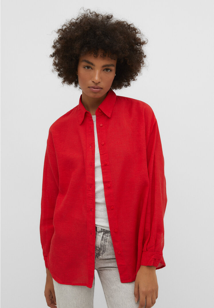 

Stradivarius Hemd mit Leinenanteil Rot S
