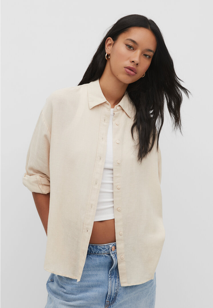 Stradivarius Hemd mit Leinenanteil Steingrau XL