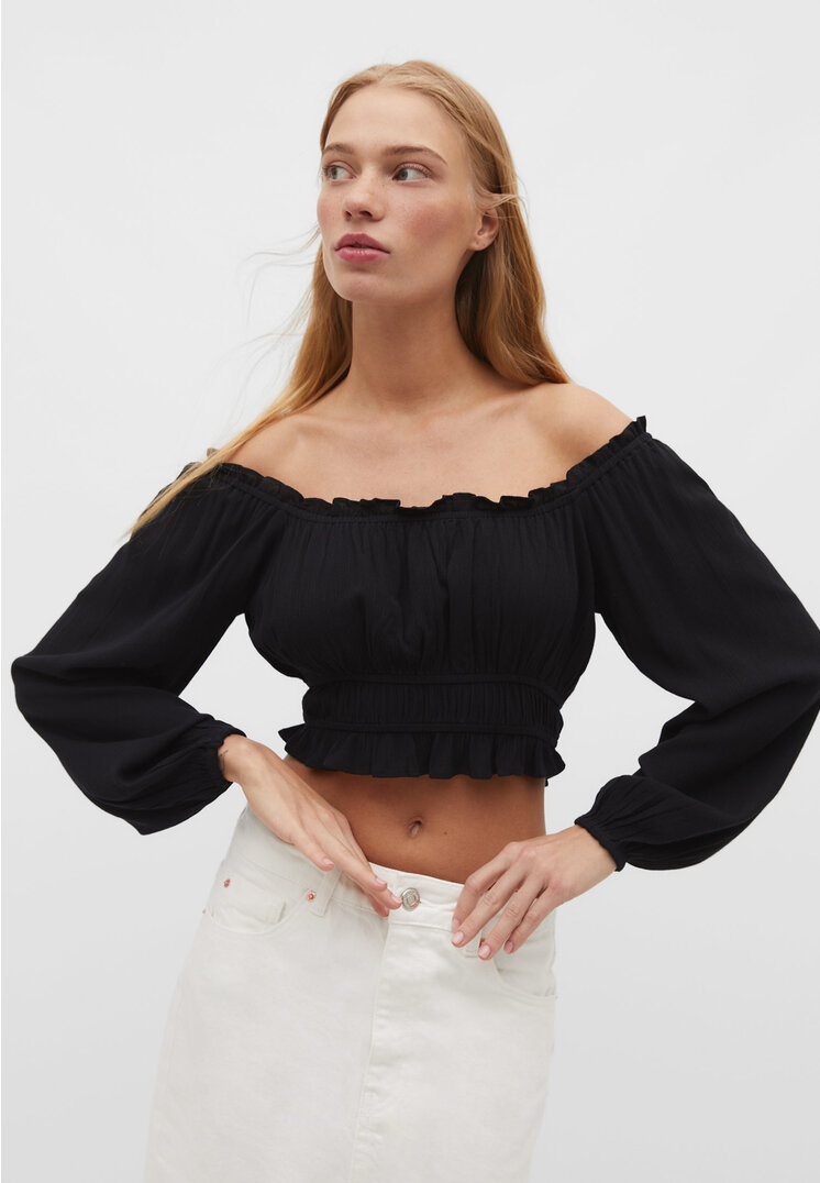 

Stradivarius Crêpe-Bluse mit Gummizug Schwarz XL