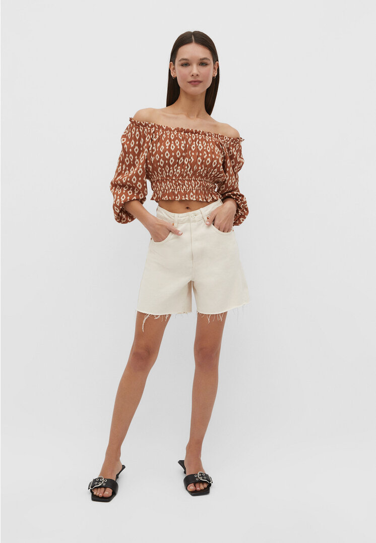 

Stradivarius Crêpe-Bluse mit Gummizug Braun L