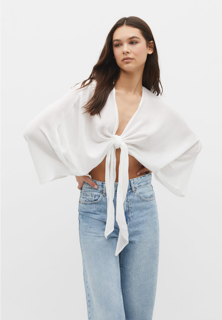 

Stradivarius Offene, fließende Bluse Weiß S