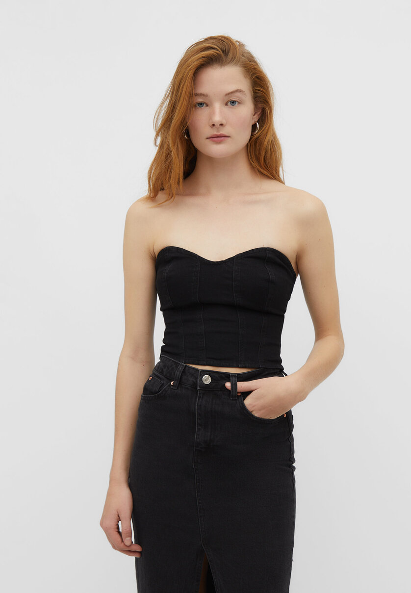 Denim bustier top - Women's fashion | Stradivarius United States