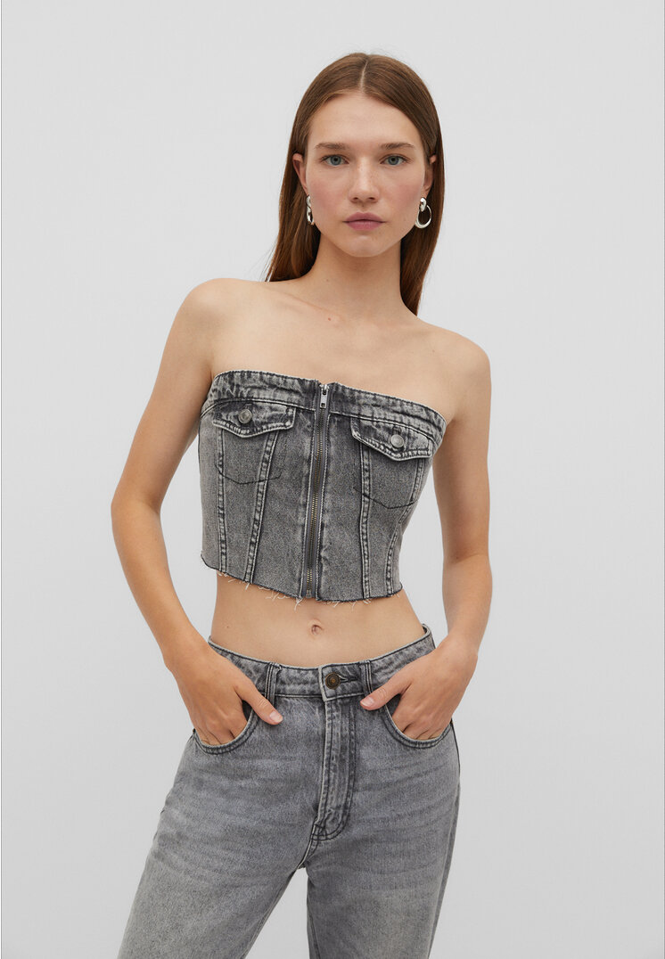 Stradivarius Jeansowy top typu gorset Czarny denim XS