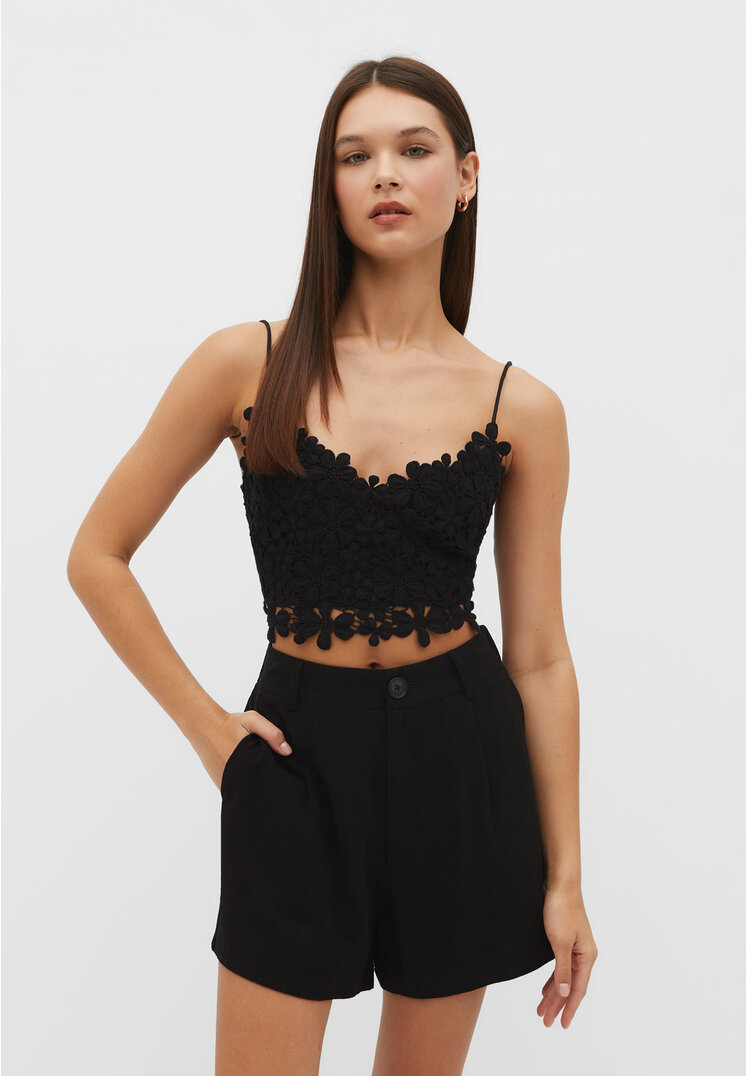 

Stradivarius Top mit Trägern und Häkelei Schwarz XL