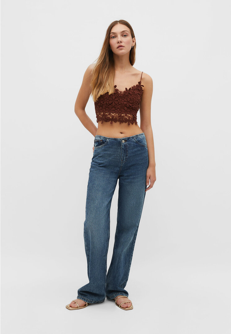 Stradivarius Top mit Trägern und Häkelei Braun M
